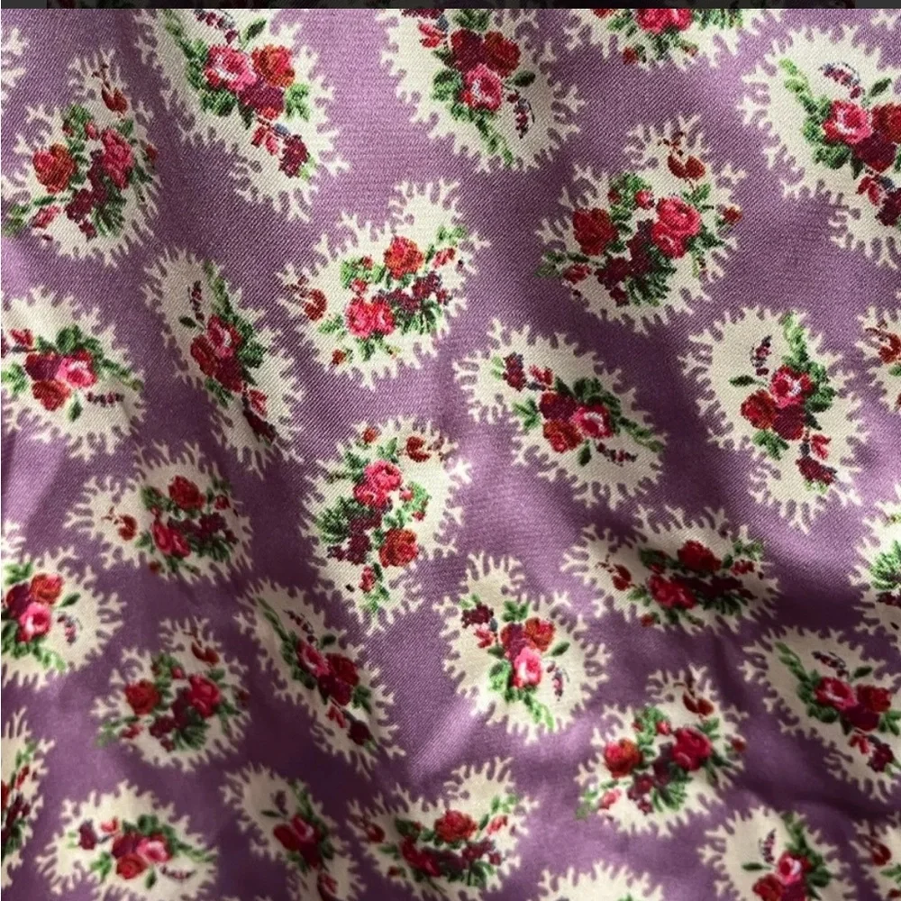 ZARA Gathered Floral Turtleneck Blouse Purple Lavender